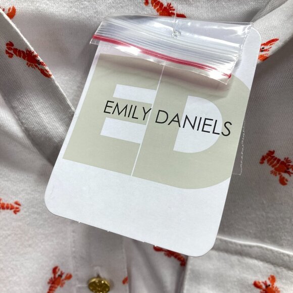 Emily Daniels Polo Top,‎ Size Medium, Lobster Print, Roll Tab Short Sleeve NEW - Picture 2 of 12